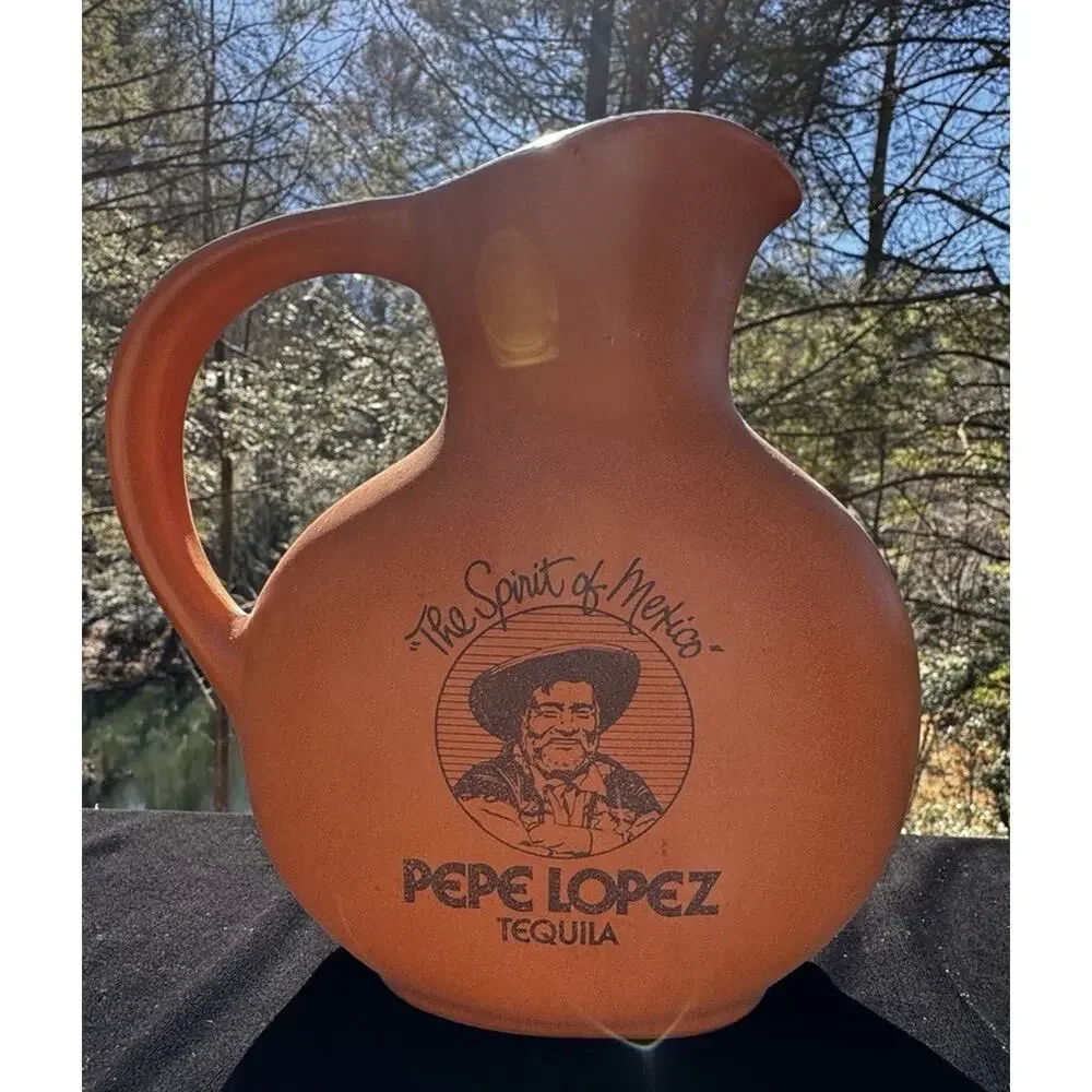Vintage Pepe Lopez Tequila Clay Ceramic Drink Water Pitcher Spirit of Mexico -A1